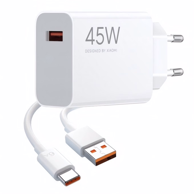 Hálózati adapter XIAOMI MDY-17-EF+TYPE-C USB-A 45W QC + USB-C kábel fehér
