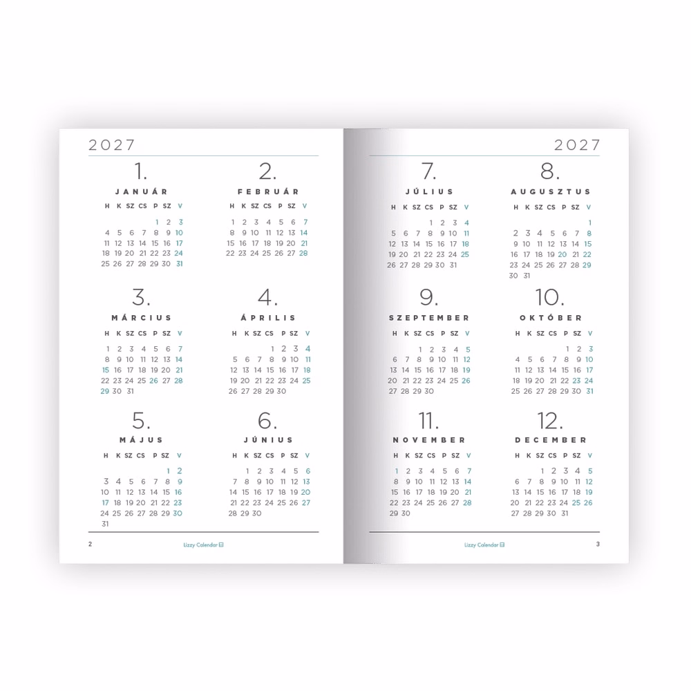 Határidőnapló LIZZYCALENDAR A/6 heti tűzött Great 2027