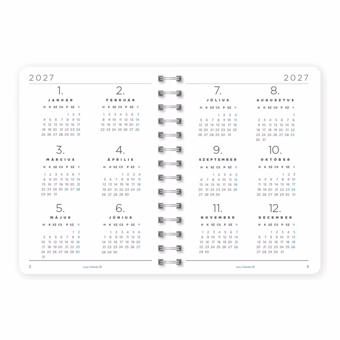 Határidőnapló LIZZYCALENDAR B/6 heti spirálozott gumis Carefree 2027
