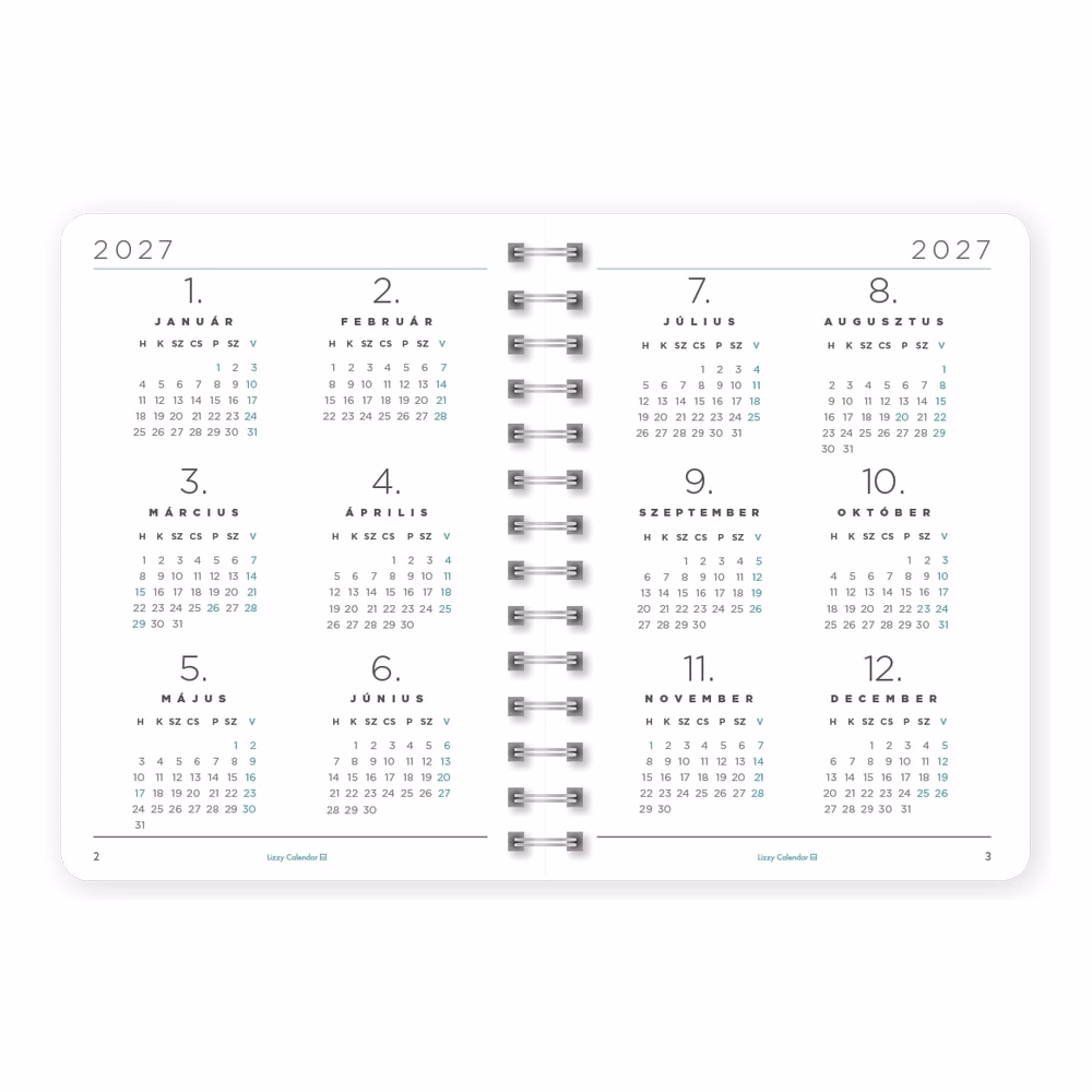 Határidőnapló LIZZYCALENDAR B/6 heti spirálozott gumis Grinning 2027