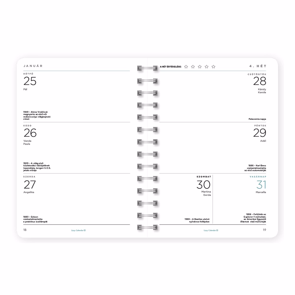Határidőnapló LIZZYCALENDAR B/6 heti spirálozott gumis Grinning 2027
