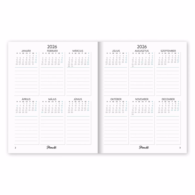 Határidőnapló PLANALL Mini A/6 heti keményfedelű aranyozott Turkoise 2026.