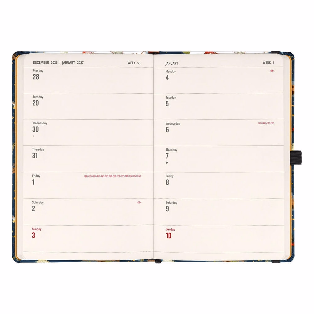 Határidőnapló REALSYSTEM 130x210 mm 2 hét oldalpáronként sárga lapos Harry Potter - Hogwarts 2027