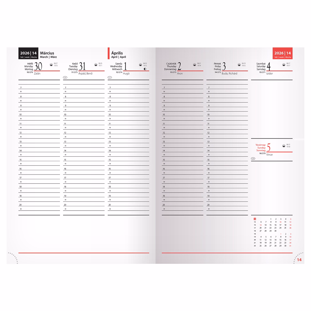 Határidőnapló REALSYSTEM Kensington B/5 heti fehér lapos kék 2026.