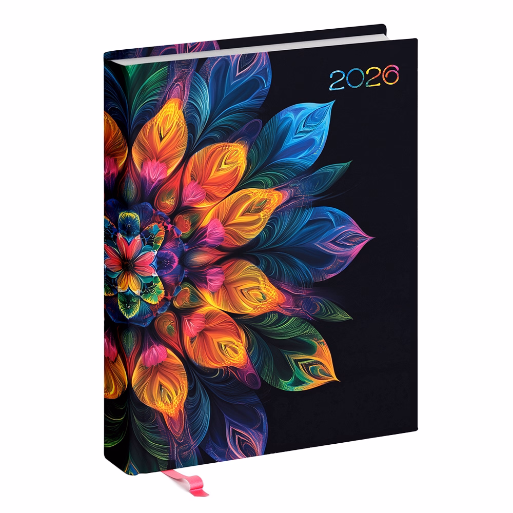 Határidőnapló REALSYSTEM Librobello "Hölgyeknek" B/6 napi fehér lapos 3D lakk+ élfestés Mandala 2026. Határidőnapló REALSYSTEM Librobello "Hölgyeknek" B/6 napi fehér lapos 3D lakk+ élfestés Mandala 2026.