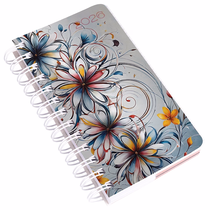 Határidőnapló REALSYSTEM SP5 spirál A/6 napi fehér lapos absztrakt  2026. Határidőnapló REALSYSTEM SP5 spirál A/6 napi fehér lapos absztrakt  2026.