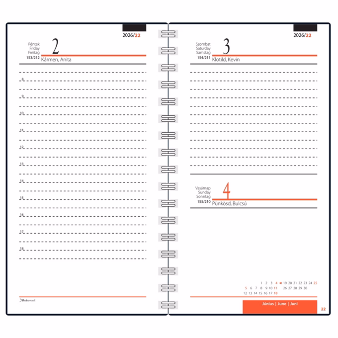 Határidőnapló REALSYSTEM SP5 spirál A/6 napi fehér lapos virágok 2026.
