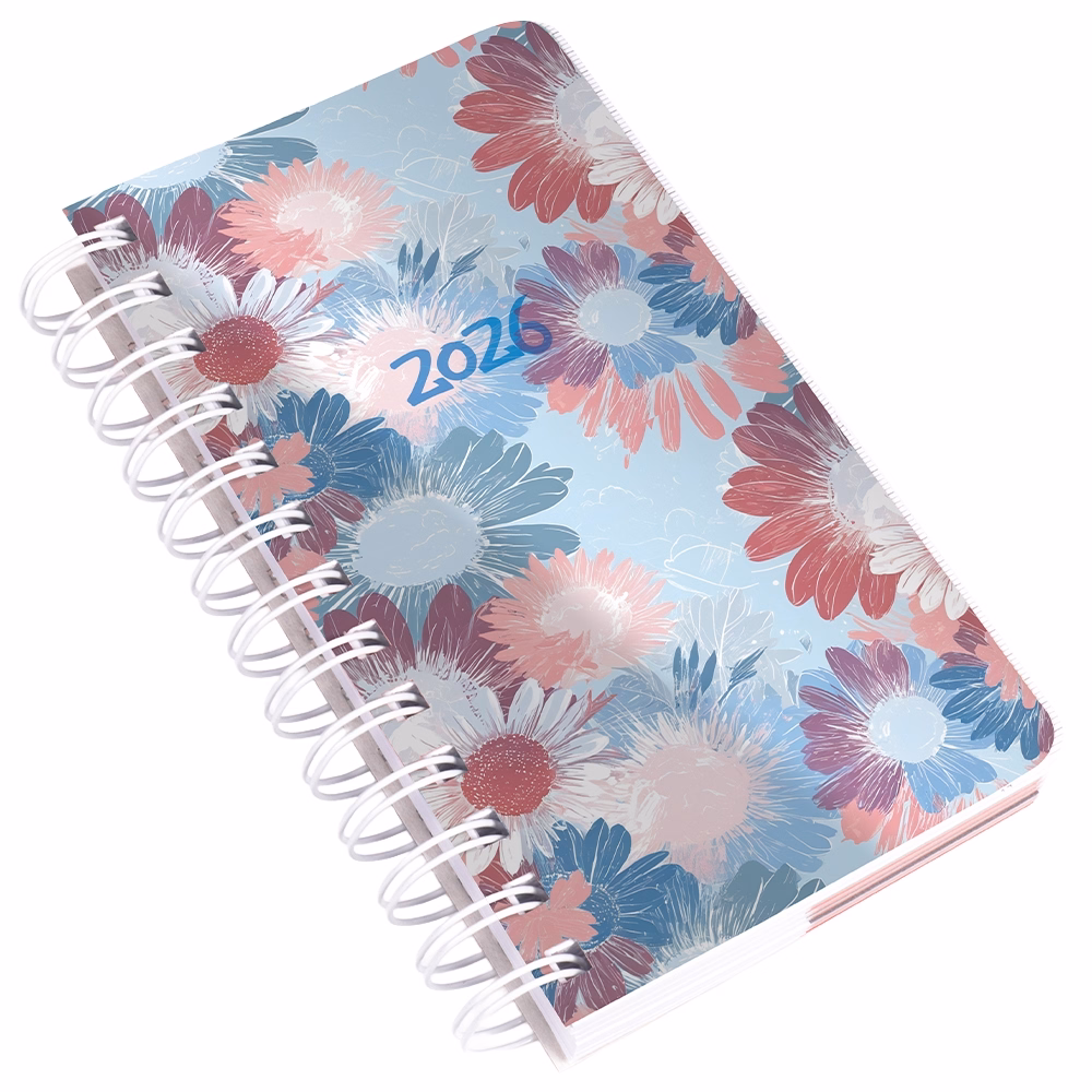 Határidőnapló REALSYSTEM SP5 spirál A/6 napi fehér lapos virágok 2026.