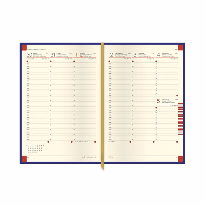 Határidőnapló TOPTIMER Classic C011 B/5 heti sárga lapos kék 2026.