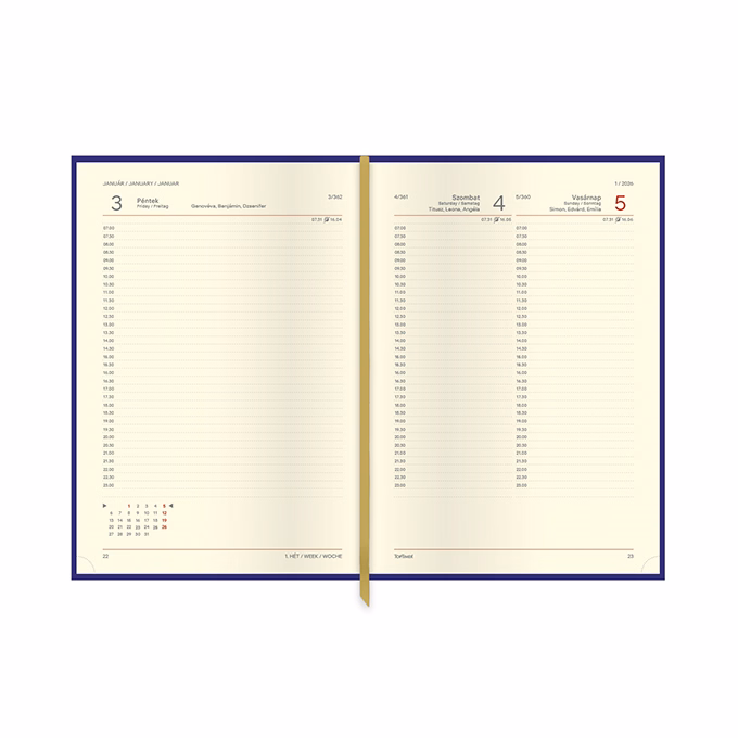 Határidőnapló TOPTIMER Classic C021 A/5 napi sárga lapos bordó 2026.