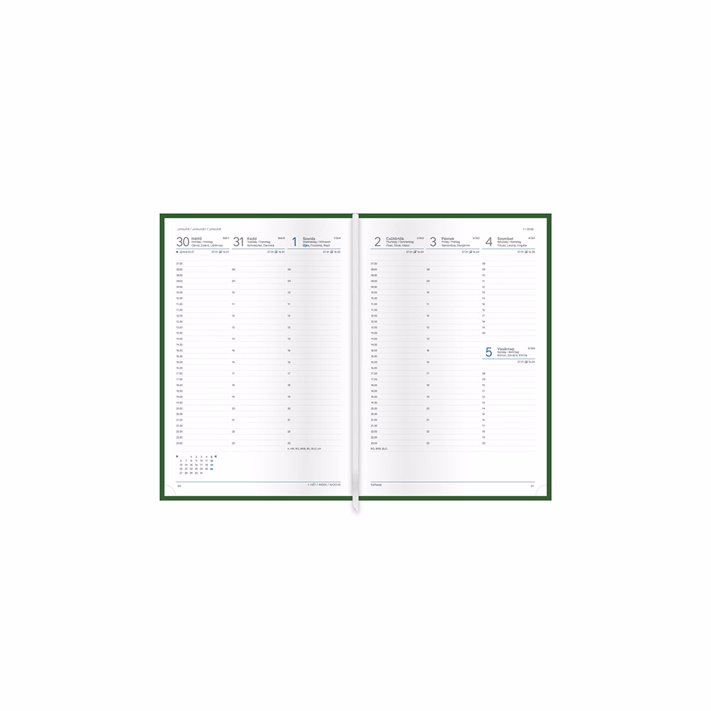 Határidőnapló TOPTIMER Linea L011 B/5 heti fehér lapos türkiz 2026.