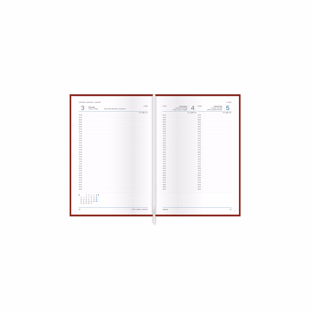 Határidőnapló TOPTIMER Linea L021 A/5 napi álló fehér lapos piros 2026.