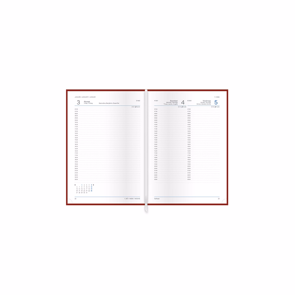 Határidőnapló TOPTIMER Madeira M021 A/5 napi fehér lapos fekete-bordó 2026.