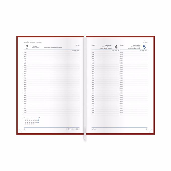 Határidőnapló TOPTIMER Madeira M021 A/5 napi fehér lapos rózsa-lila 2026.