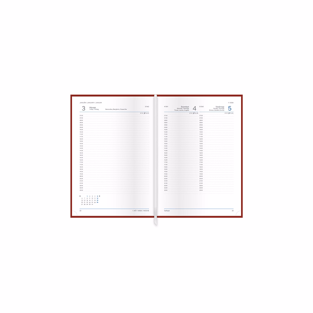 Határidőnapló TOPTIMER Madeira M021 A/5 napi fehér lapos rózsa-lila 2026.