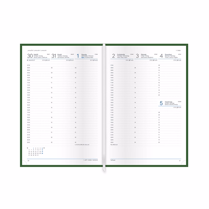 Határidőnapló TOPTIMER Traditional T011 B/5 heti fehér lapos zöld 2026.