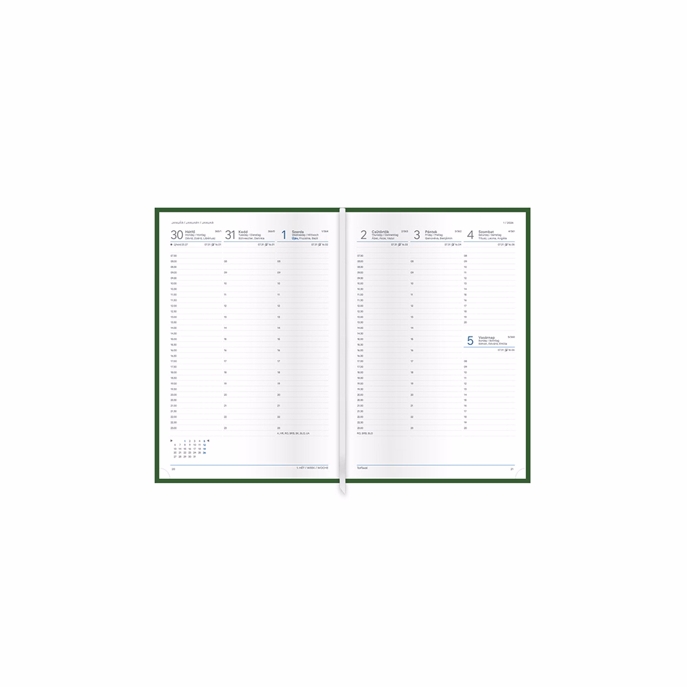 Határidőnapló TOPTIMER Traditional T011 B/5 heti fehér lapos zöld 2026.