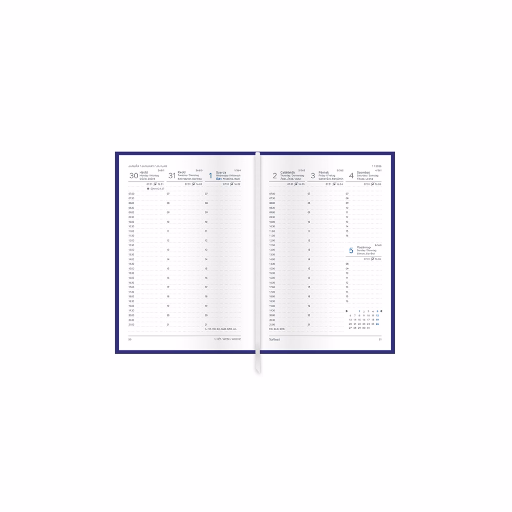 Határidőnapló TOPTIMER Traditional T012 B/6 heti fehér lapos fekete 2026.