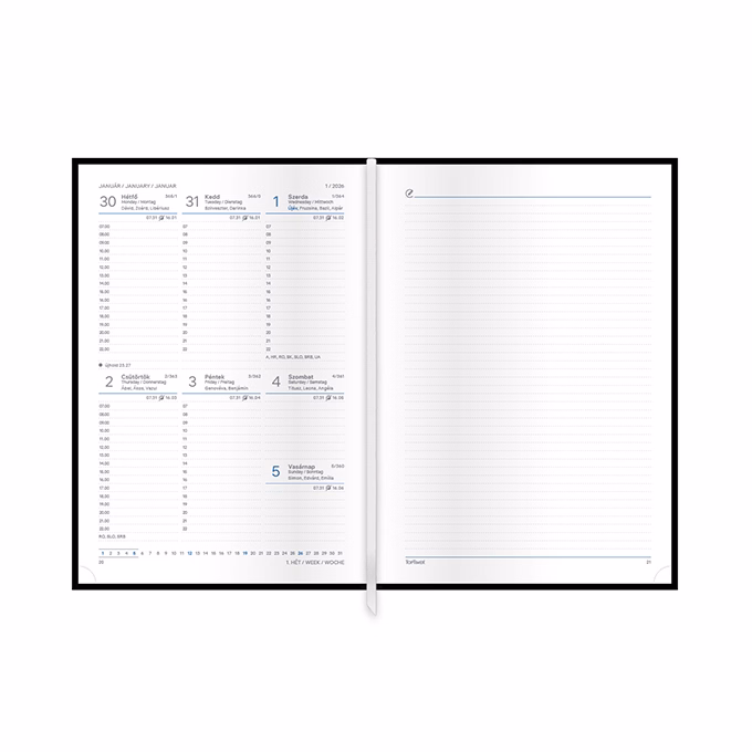 Határidőnapló TOPTIMER Traditional T015 A/5 heti fehér lapos kék 2026.