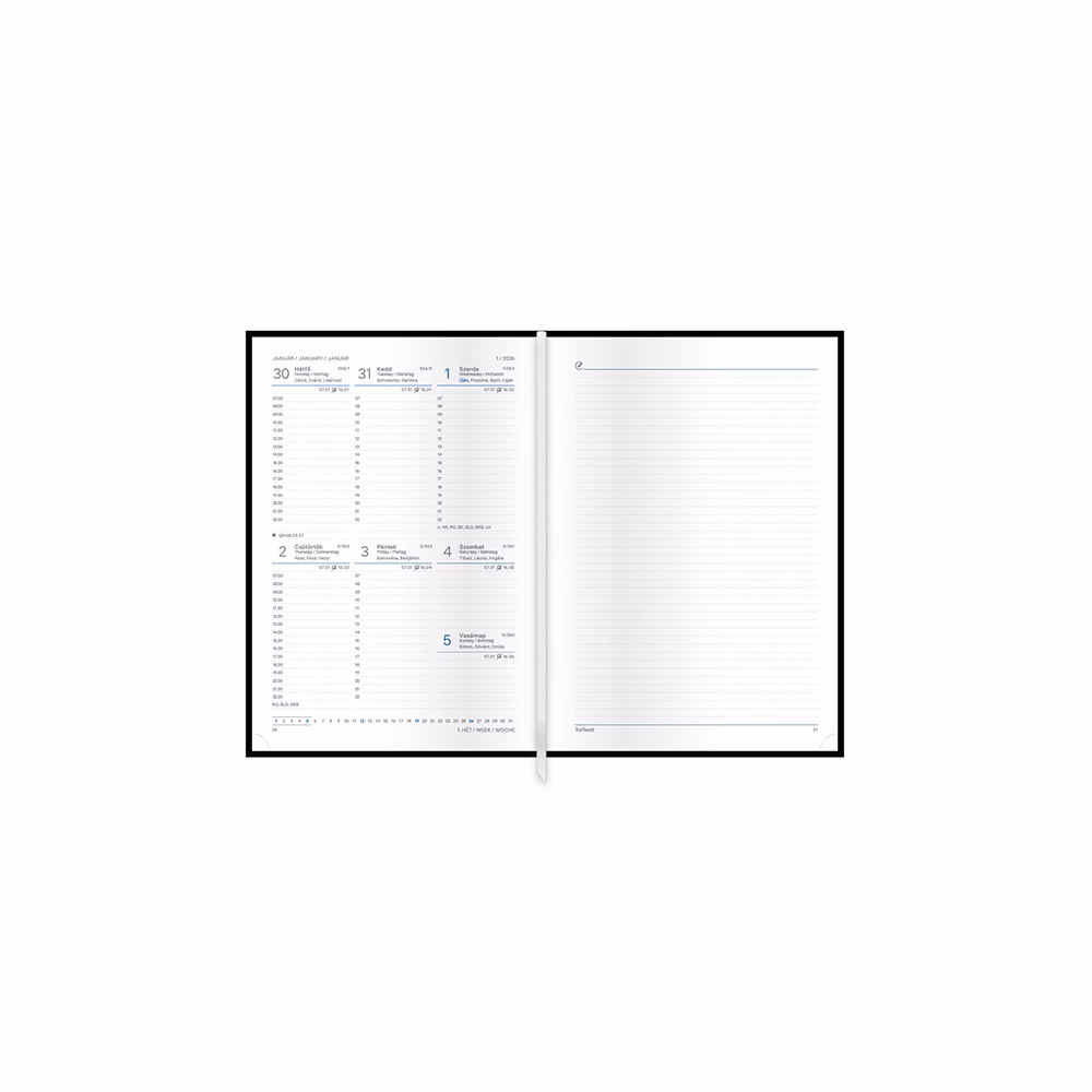 Határidőnapló TOPTIMER Traditional T015 A/5 heti fehér lapos kék 2026.