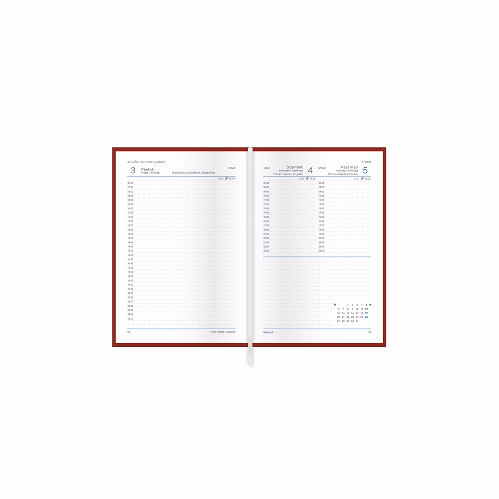 Határidőnapló TOPTIMER Traditional T022 B/6 napi fehér lapos fekete 2026.