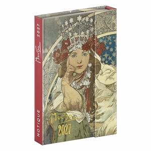 Határidőnapló REALSYSTEM 110x160mm heti sárga lapos márneses záródású Alphonse Mucha 2027