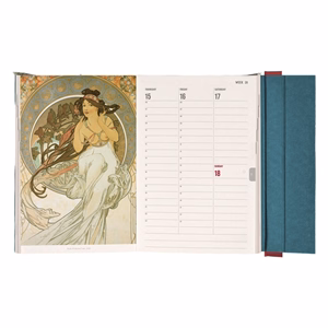 Határidőnapló REALSYSTEM 110x160mm heti sárga lapos márneses záródású Alphonse Mucha 2027