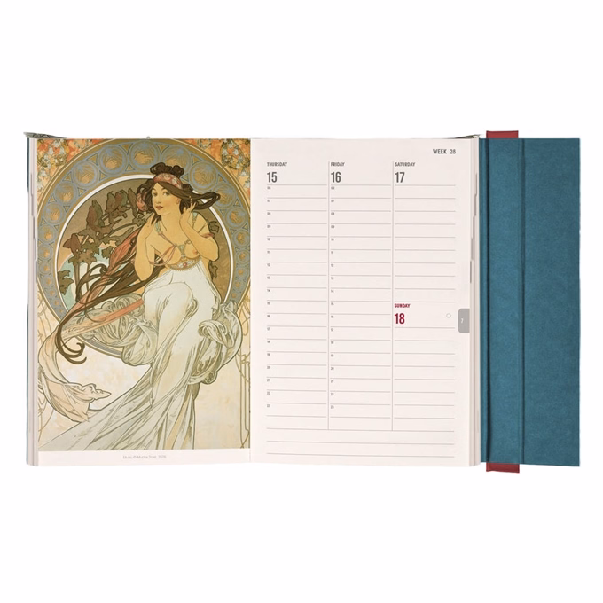 Határidőnapló REALSYSTEM 110x160mm heti sárga lapos márneses záródású Alphonse Mucha 2027