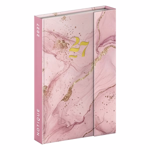 Határidőnapló REALSYSTEM 110x160mm heti sárga lapos márneses záródású Pink marble 2027