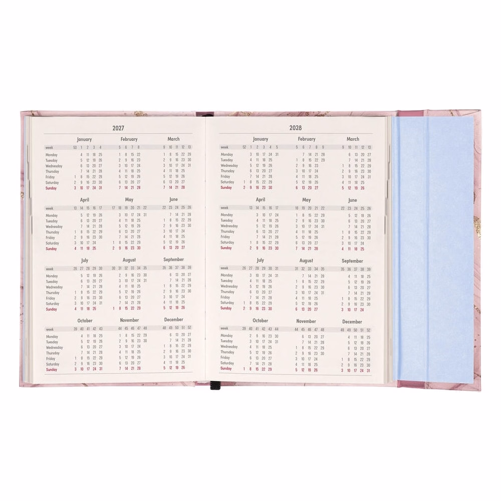 Határidőnapló REALSYSTEM 110x160mm heti sárga lapos márneses záródású Pink marble 2027