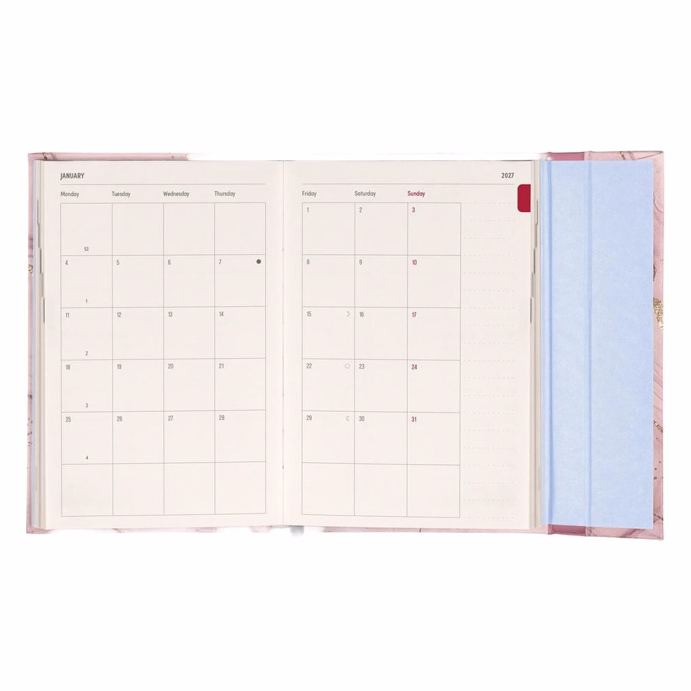 Határidőnapló REALSYSTEM 110x160mm heti sárga lapos márneses záródású Pink marble 2027