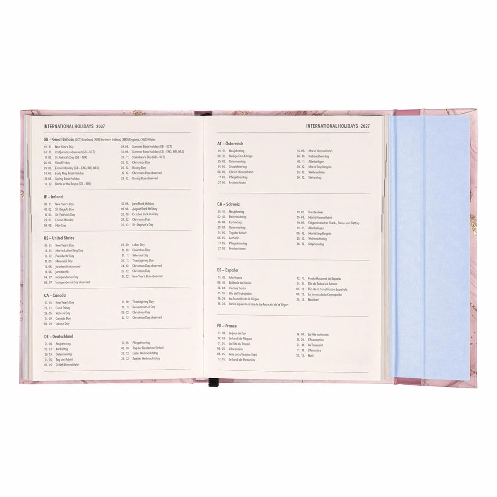 Határidőnapló REALSYSTEM 110x160mm heti sárga lapos márneses záródású Pink marble 2027