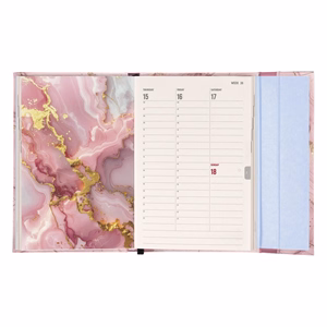 Határidőnapló REALSYSTEM 110x160mm heti sárga lapos márneses záródású Pink marble 2027