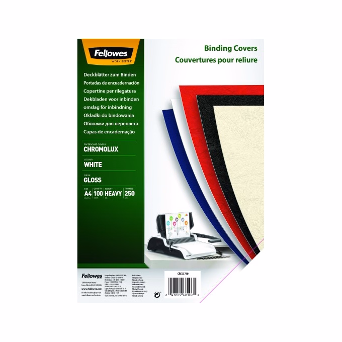 Hátlap FELLOWES Chromolux A/4 250 g fényes fehér 100/csom