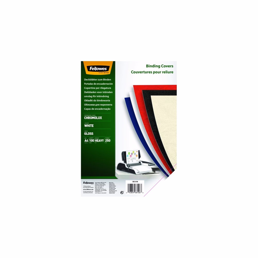 Hátlap FELLOWES Chromolux A/4 250 g fényes fehér 100/csom