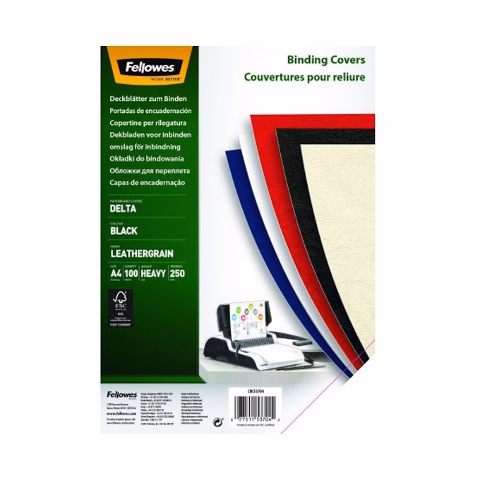 Hátlap FELLOWES Delta A/4 250 g matt bőrhatású fekete 100/csom