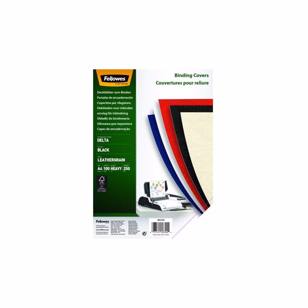 Hátlap FELLOWES Delta A/4 250 g matt bőrhatású fekete 100/csom