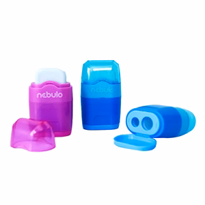 Hegyező NEBULO 2 lyukú tartályos radírral vegyes színekben