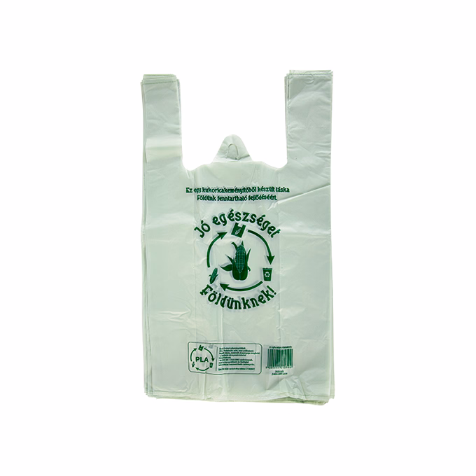 Ingvállas táska lebomló PLA 24x45x12cm vékony Jó egészséget Földünknek felirattal 100 darabos