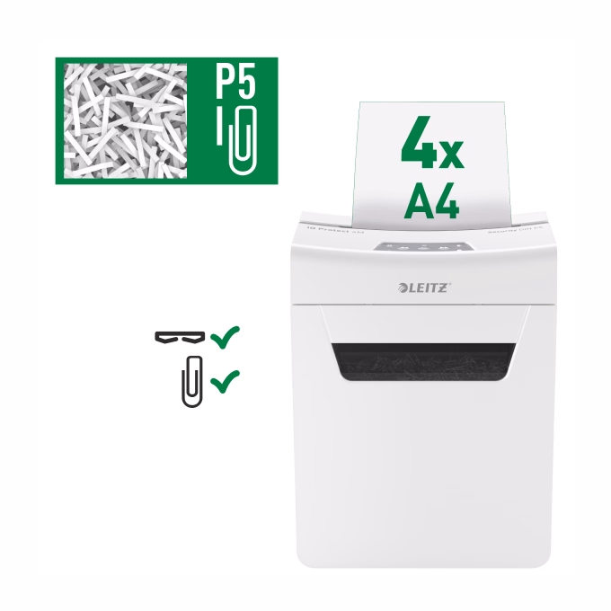 Iratmegsemmisítő LEITZ IQ Protect Premium 4M mikrokonfetti 4 lap Iratmegsemmisítő LEITZ IQ Protect Premium 4M mikrokonfetti 4 lap