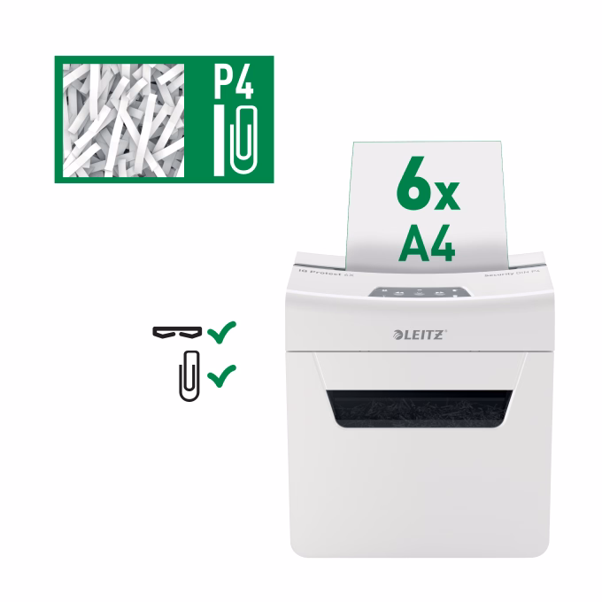 Iratmegsemmisítő LEITZ IQ Protect Premium 6X konfetti 6 lap Iratmegsemmisítő LEITZ IQ Protect Premium 6X konfetti 6 lap