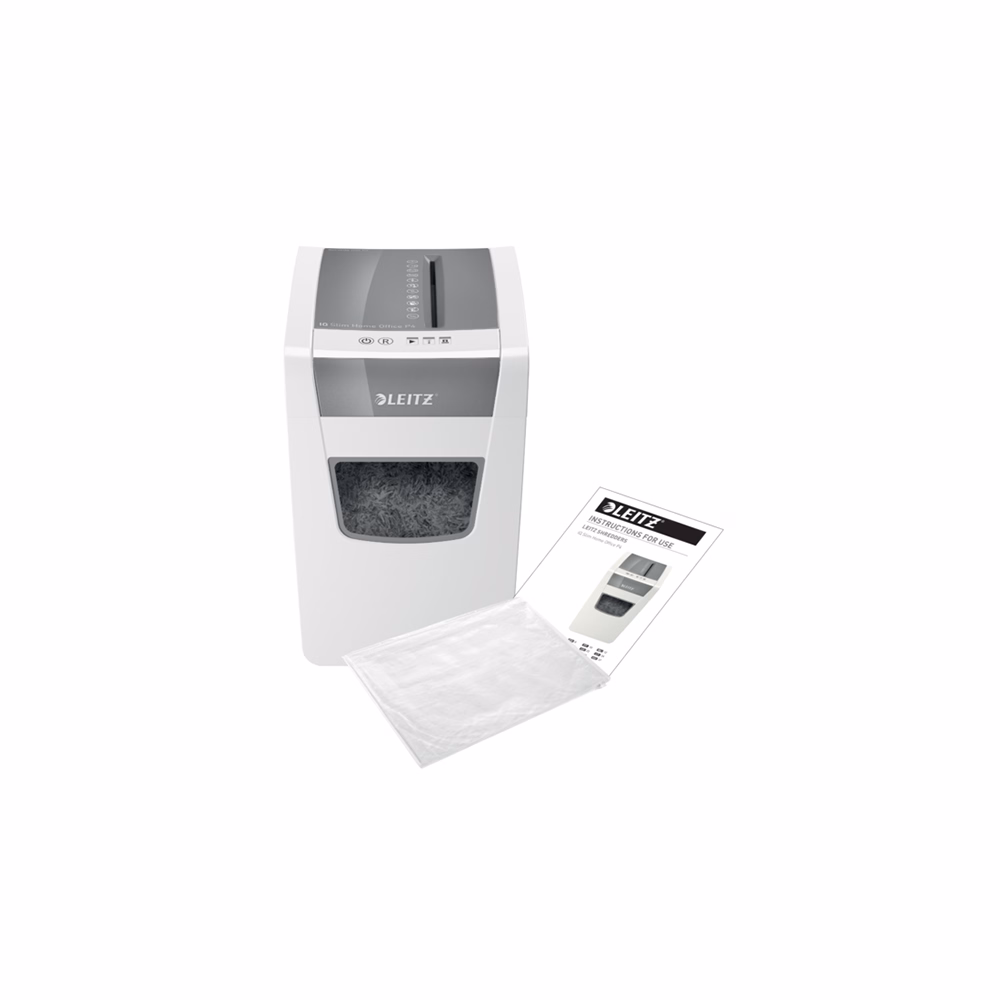 Iratmegsemmisítő LEITZ IQ Slim Home Office konfetti P4 10 lap fehér Iratmegsemmisítő LEITZ IQ Slim Home Office konfetti P4 10 lap fehér