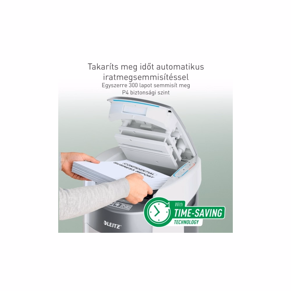 Iratmegsemmisítő LEITZ IQ OptiMax Autofeed Office P4 300 lap
