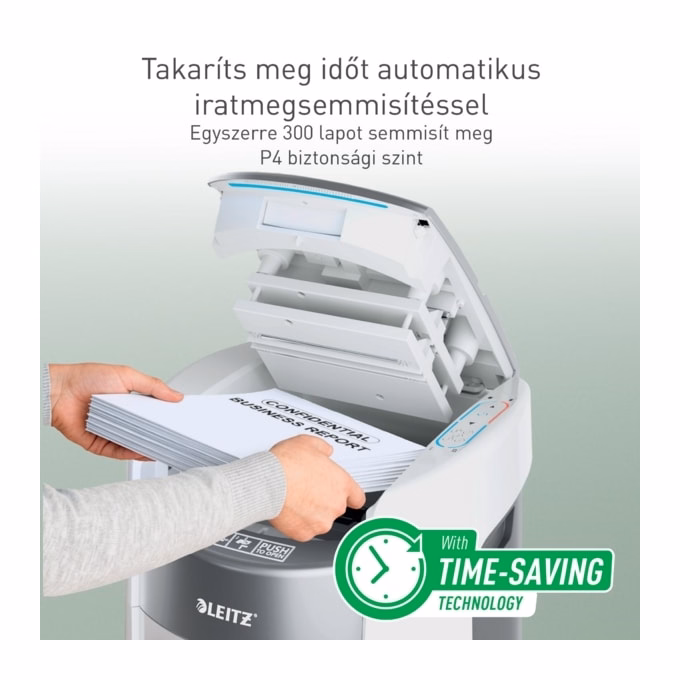 Iratmegsemmisítő LEITZ IQ OptiMax Autofeed Office P4 300 lap