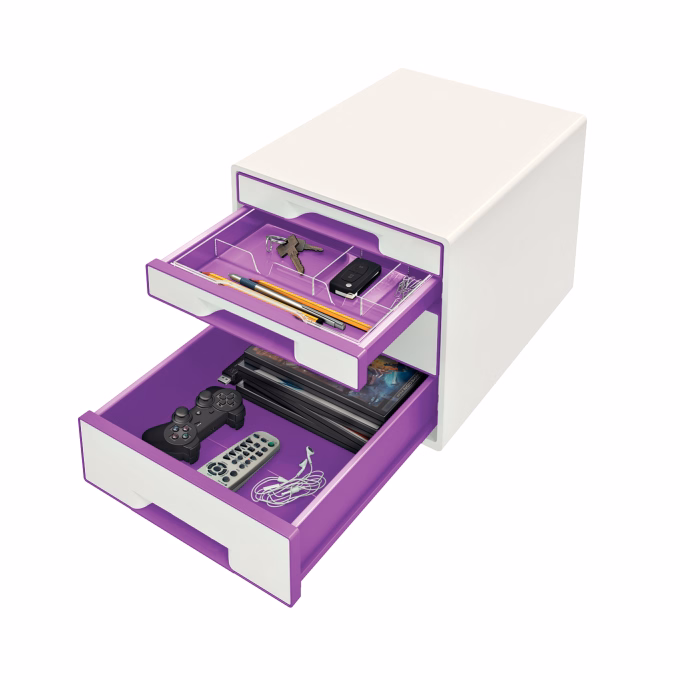 Irattartó LEITZ Wow Cube 4 fiókos fehér/lila