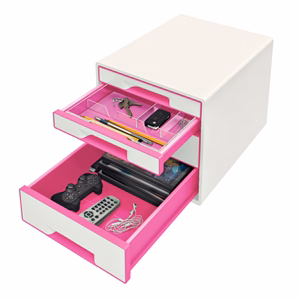 Irattartó LEITZ Wow Cube 4 fiókos fehér/rózsaszín