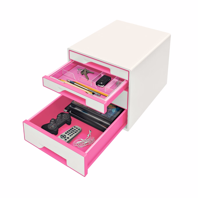 Irattartó LEITZ Wow Cube 4 fiókos fehér/rózsaszín