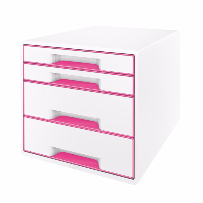 Irattartó LEITZ Wow Cube 4 fiókos fehér/rózsaszín