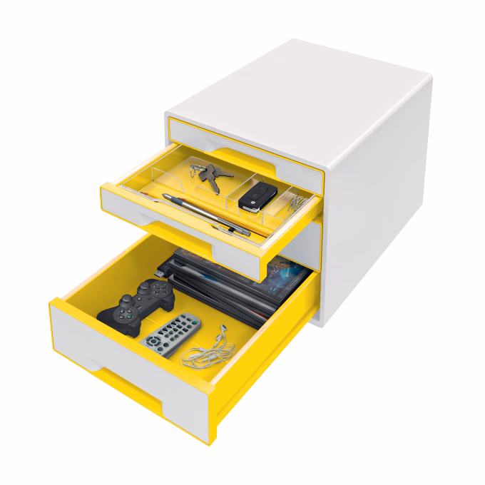 Irattartó LEITZ Wow Cube 4 fiókos fehér/sárga