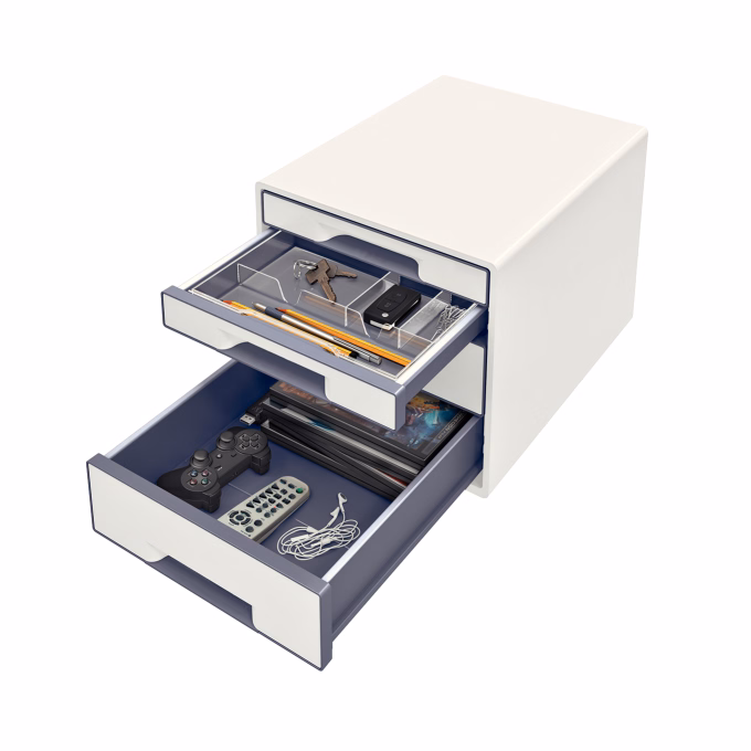 Irattartó LEITZ Wow Cube 4 fiókos fehér/szürke Irattartó LEITZ Wow Cube 4 fiókos fehér/szürke